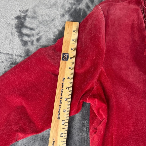 Vintatge Ami Red Leather Western Style Fringe Jacket Size Large Rodeo Cow Girl - Picture 13 of 13